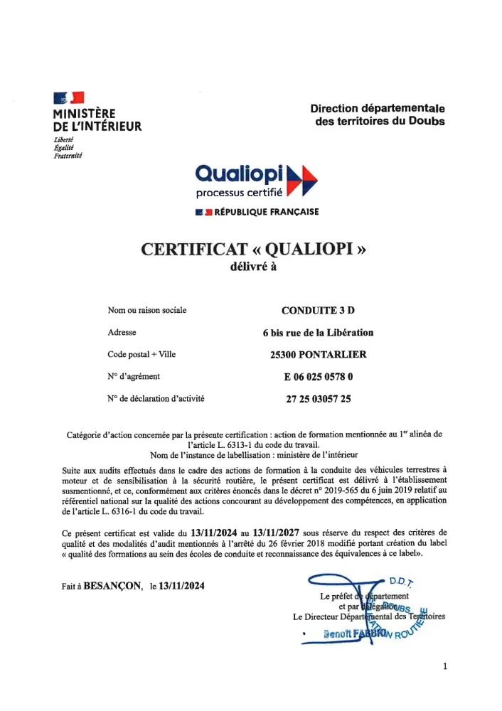 Certificat qualiopi Pontarlier